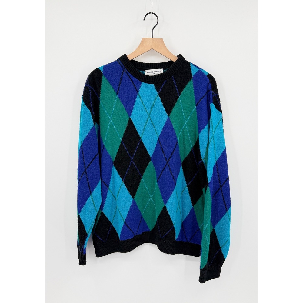 Alfred Dunner Oversized Argyle Sweater Mens 3X Preppy Vintage Eclectic Grandpa